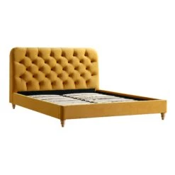 Leamington Deep-Buttoned Upholstered Bed, Turmeric Yellow Velvet -Entreprise Cc Shop ZX 1063 MUST VEL WB1