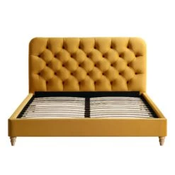 Leamington Deep-Buttoned Upholstered Bed, Turmeric Yellow Velvet -Entreprise Cc Shop ZX 1063 MUST VEL WB2