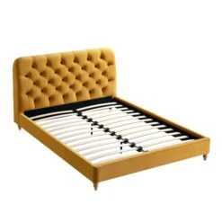 Leamington Deep-Buttoned Upholstered Bed, Turmeric Yellow Velvet -Entreprise Cc Shop ZX 1063 MUST VEL WB3
