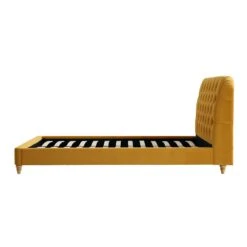 Leamington Deep-Buttoned Upholstered Bed, Turmeric Yellow Velvet -Entreprise Cc Shop ZX 1063 MUST VEL WB4