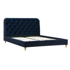 Leamington Deep-Buttoned Upholstered Bed, Midnight Blue Velvet -Entreprise Cc Shop ZX 1063 NAVY VEL WB1