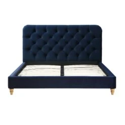 Leamington Deep-Buttoned Upholstered Bed, Midnight Blue Velvet -Entreprise Cc Shop ZX 1063 NAVY VEL WB2