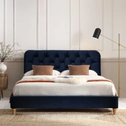 Leamington Deep-Buttoned Upholstered Bed, Midnight Blue Velvet -Entreprise Cc Shop ZX 1063 NAVY VEL scene2