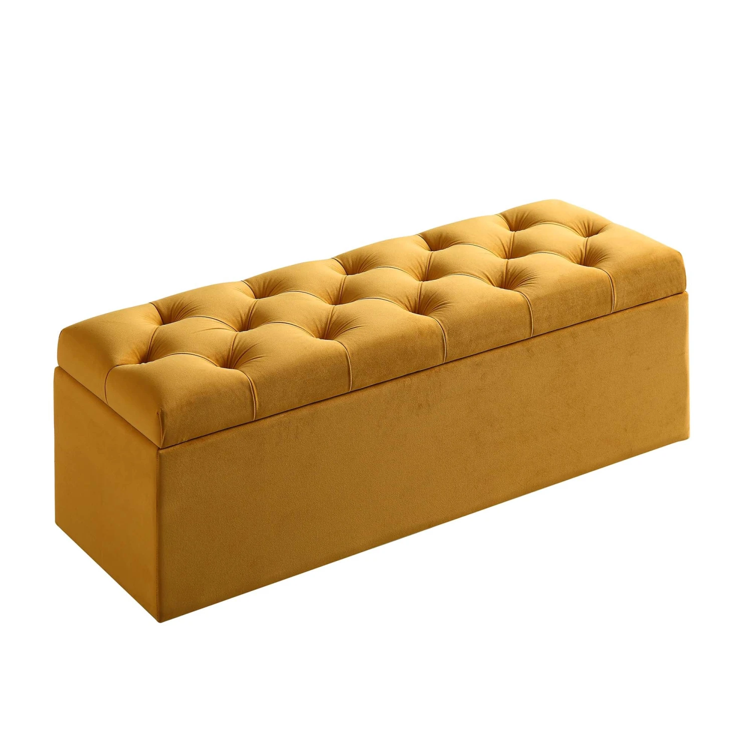Leamington Deep-Buttoned Ottoman Storage Bench, Turmeric Yellow Velvet 8 Leamington Deep-Buttoned Ottoman Storage Bench, Turmeric Yellow Velvet - Image 6
