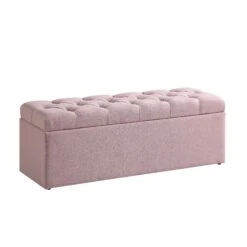 Leamington Deep-Buttoned Ottoman Storage Bench, Rosewater Pink Fabric -Entreprise Cc Shop ZX 2183 PALEPINK FAB WB1
