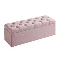 Leamington Deep-Buttoned Ottoman Storage Bench, Rosewater Pink Fabric -Entreprise Cc Shop ZX 2183 PALEPINK FAB WB2