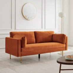 Pelham Orange Velvet Fabric Sofa -Entreprise Cc Shop c4622