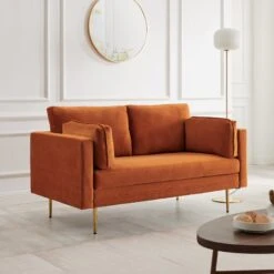 Pelham Orange Velvet Fabric Sofa -Entreprise Cc Shop c4631