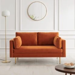 Pelham Orange Velvet Fabric Sofa -Entreprise Cc Shop c4644
