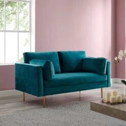 Pelham Teal Blue Velvet Fabric Sofa -Entreprise Cc Shop c4761
