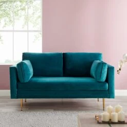 Pelham Teal Blue Velvet Fabric Sofa -Entreprise Cc Shop c4770