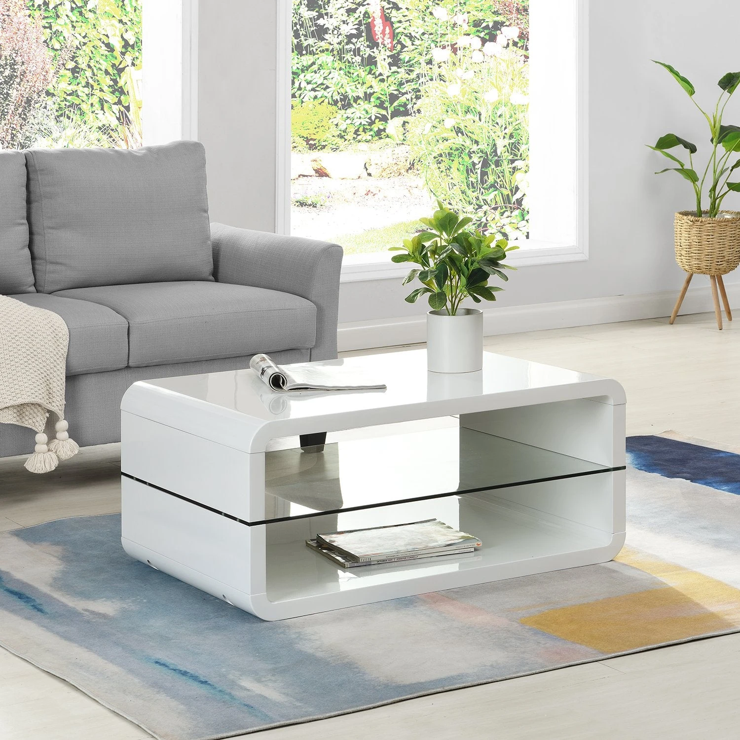 Lucent White High Gloss And Glass Shelf Coffee Table 3 Lucent White High Gloss And Glass Shelf Coffee Table